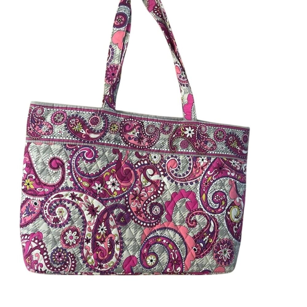 Vera Bradley Paisley Tote Bag Fuchsia Pink Gray Women's Shoulder Bag